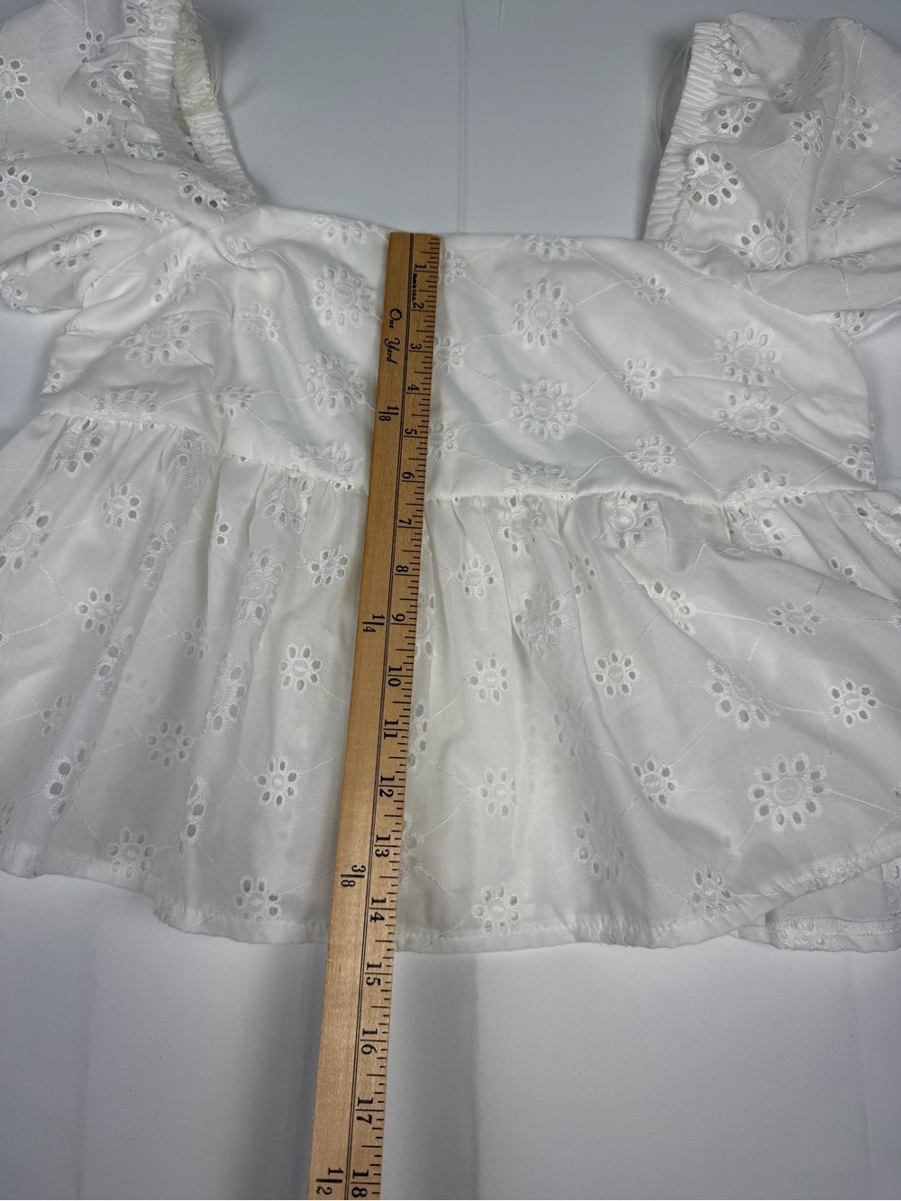 Babydoll Style- Altar'd State White Eyelet Peasant Puff Sleeve Top Medium - Picture 11 of 11